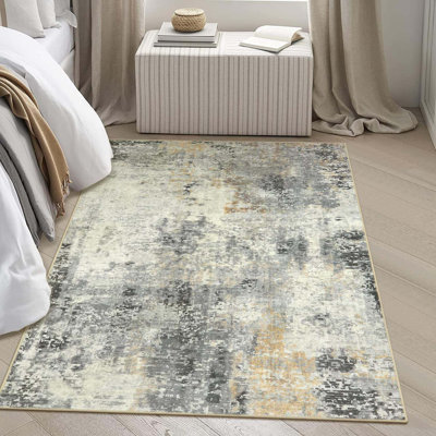 Modern Abstract Area Rug - 4X6 Grey Rugs For Bedroom Washable Dining Room Rug Living Room Mat, Non Slip Contemporary Indoor Floor Nursery Carpet For Kitchen Laundry Room Entryway