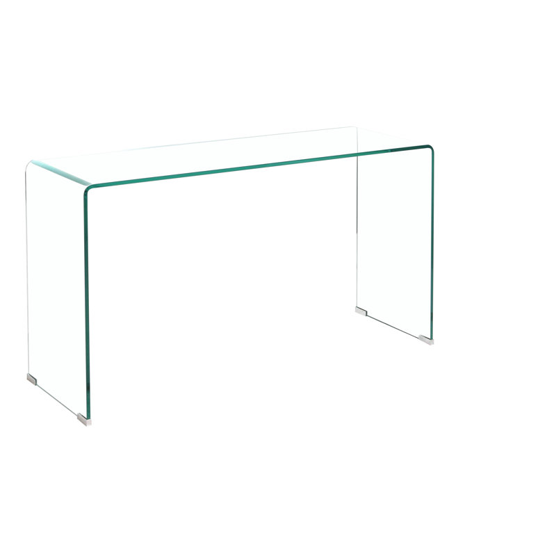 Bureau d'écriture en verre trempé transparent - coins arrondis fonctionnels et modernes pour une étude claire avec des rayures pratiques - surface à long terme