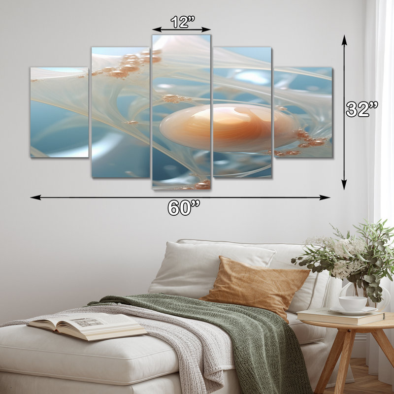 Exquis Pearl Core Silver Designs I - impression sur toile de paysage abstrait - 5 panneaux