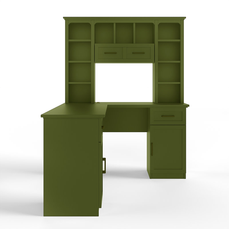 Bureau en L Farmhouse pour bureau à domicile, Vert