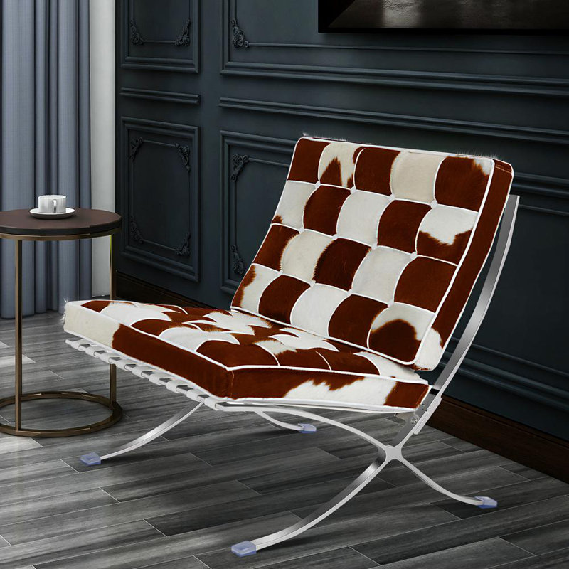 Fauteuil inclinable ergonomique Satka de 30,31 po de largeur, Cuir de crin de cheval brun / blanc