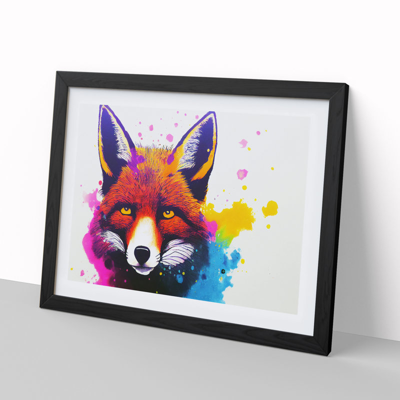 Fox Splash - Single Picture Frame Print, Black, 46cm H x 64cm W x 2cm D