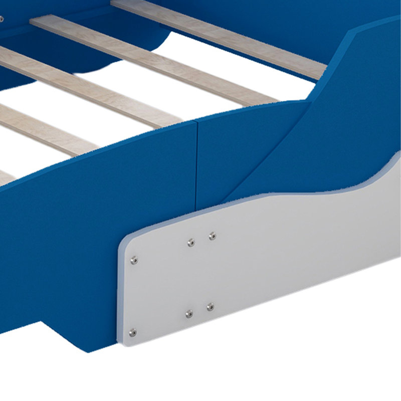 Full Size Race Car-Shaped Platform Bed With Wheels, Blue
