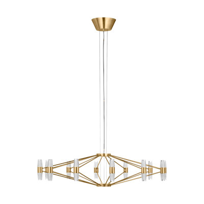 Sean Lavin Lassell large chandelier in natural brass finish with crystal glass shades