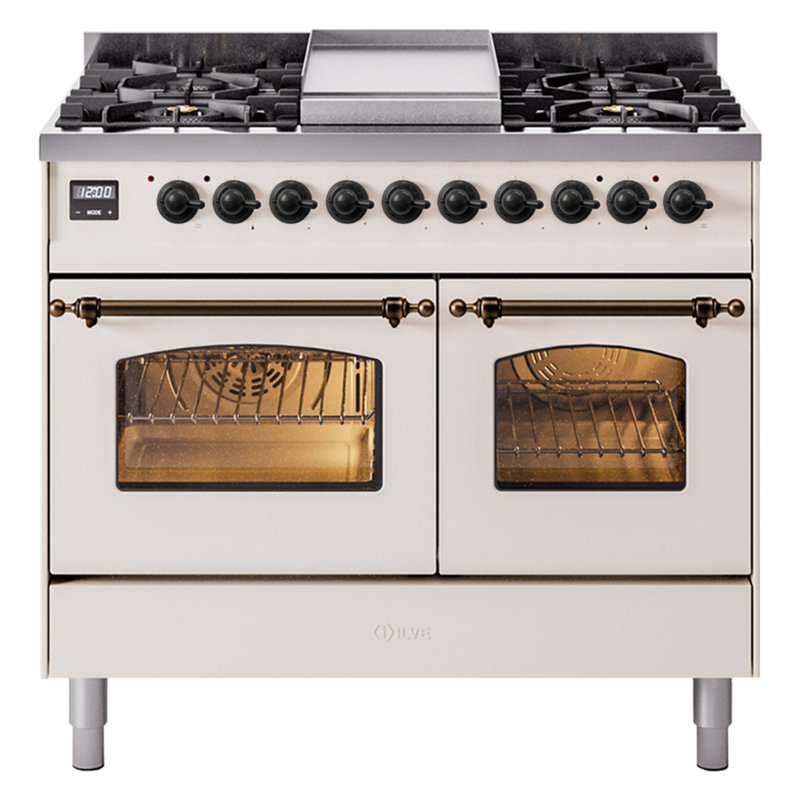 ILVE Nostalgie II 40 in Dual Fuel Range, Natural Gas, Antique White/Bronze