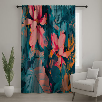 Rideaux de fenêtre à motif floral éclatant et voilage à fleurs - 1 panneau