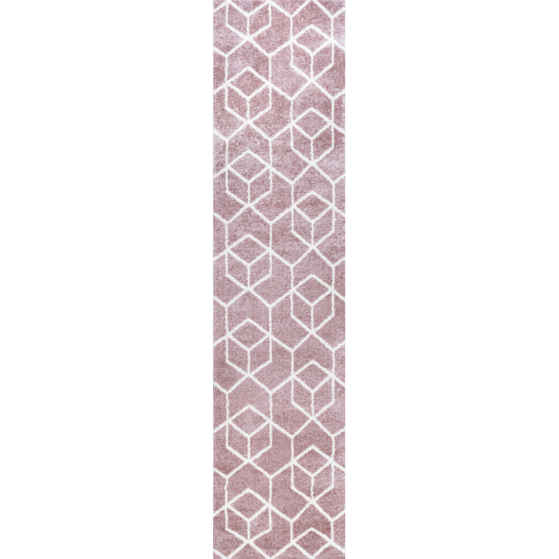 Tapis rose / blanc Mashawna Blocks, Tapis de couloir 2 pi x 8 pi
