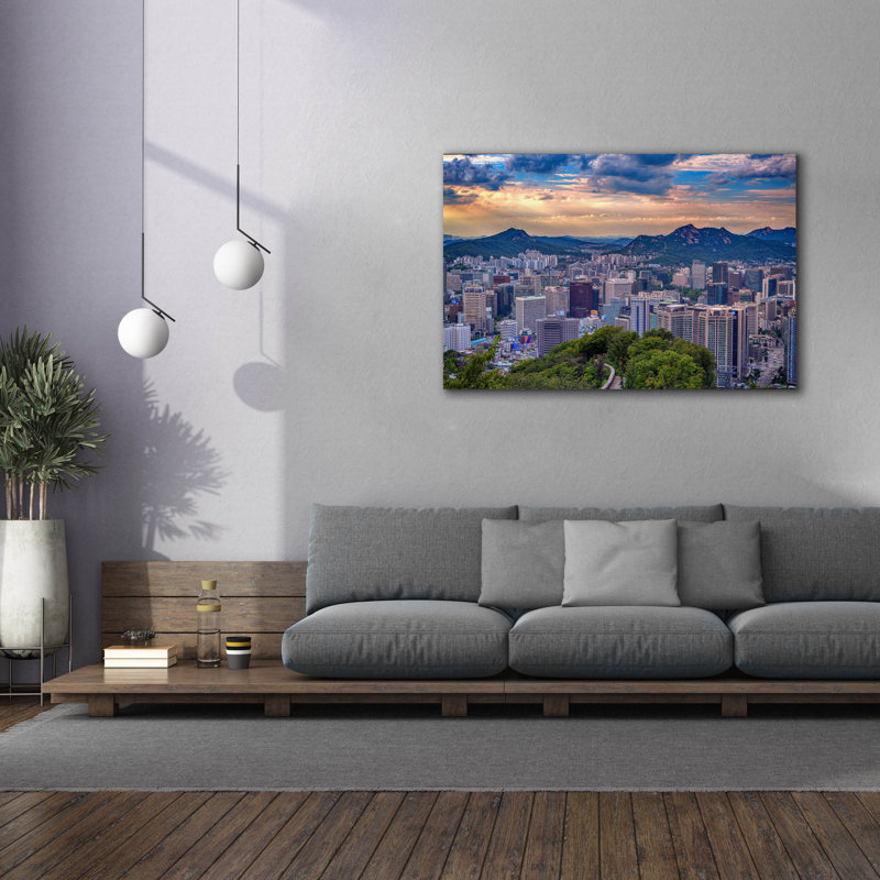Toile épique Graffiti «Sunset Over Séoul» par Rick Berk, 60 po x 40 po