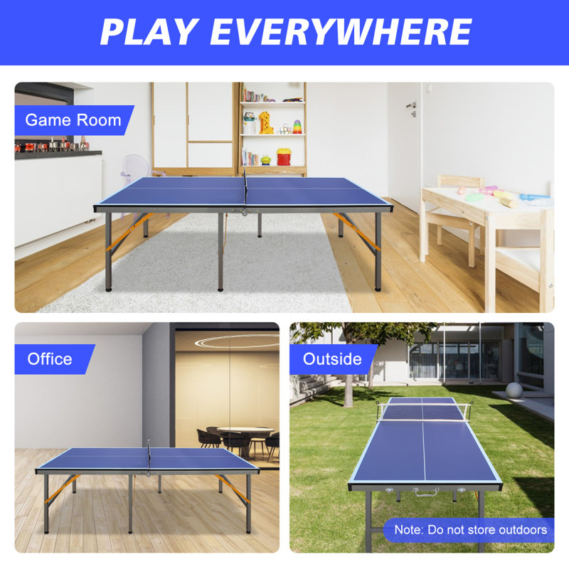 Ensemble de table de ping-pong pliable et portatif de 5 pieds de taille moyenne pour jeux de société avec filet, 2 raquettes de tennis de table et 3 balles