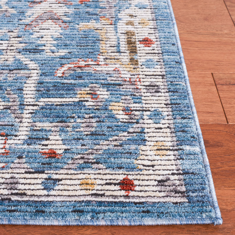 Sierra Blue and Ivory Hand-Knotted Synthetic Area Rug