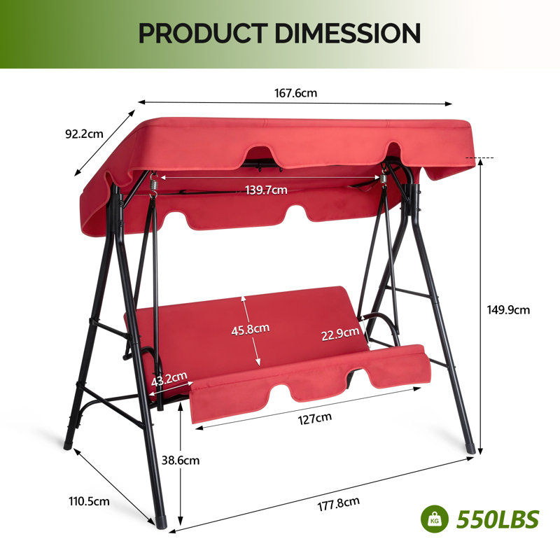 Ensemble de balançoires en fer de 68 po x 43 po et 60 po Kd, Rouge