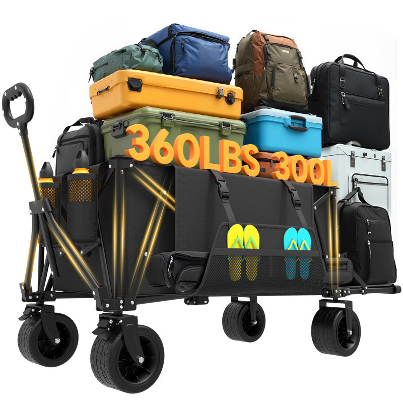Wagon pliable robuste pour l'extérieur avec roulettes - grande capacité pour le camping, la plage et le jardin