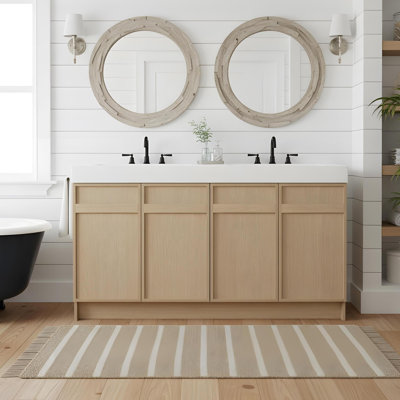 Meuble-lavabo autoportant de 60 po avec lavabo en résine et portes d'armoire à fermeture en douceur
