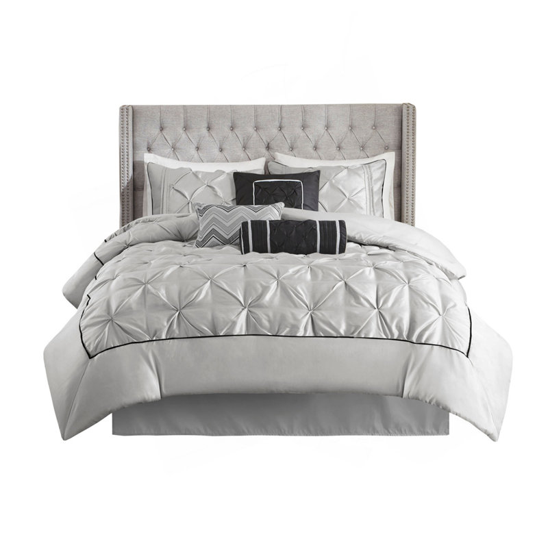 7 Piece Tufted Comforter Set, Gray, Full / Double Comforter + 6 Additional Pieces