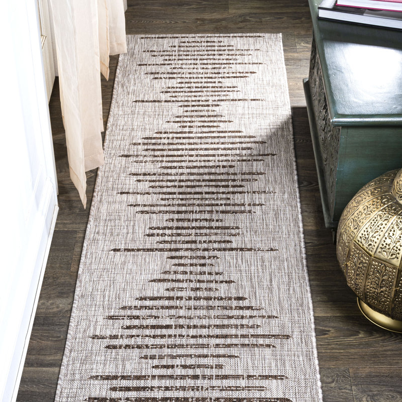 Eastville Berber Stripe Geometric Beige/Brown Indoor/Outdoor Rug, Runner 2'2" x 8'