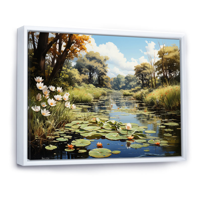 «Meadow Lily Oasis» sur toile, H 34 po x l 44 po x P 1,5 po, Cadre flottant blanc