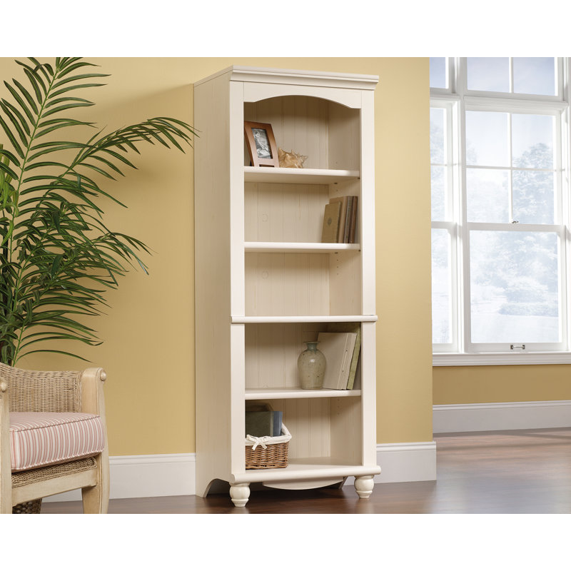 Harbor View Antiqued White 72" Cottage-Style Library Bookcase with Drawers