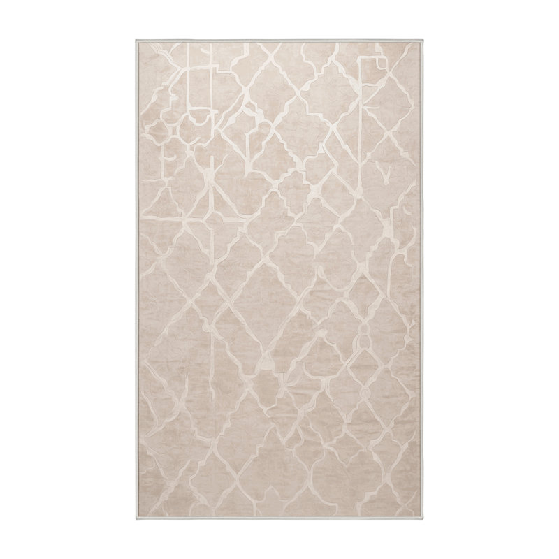 Machine Washable Beige Area Rug, Rectangle 3' x  5'