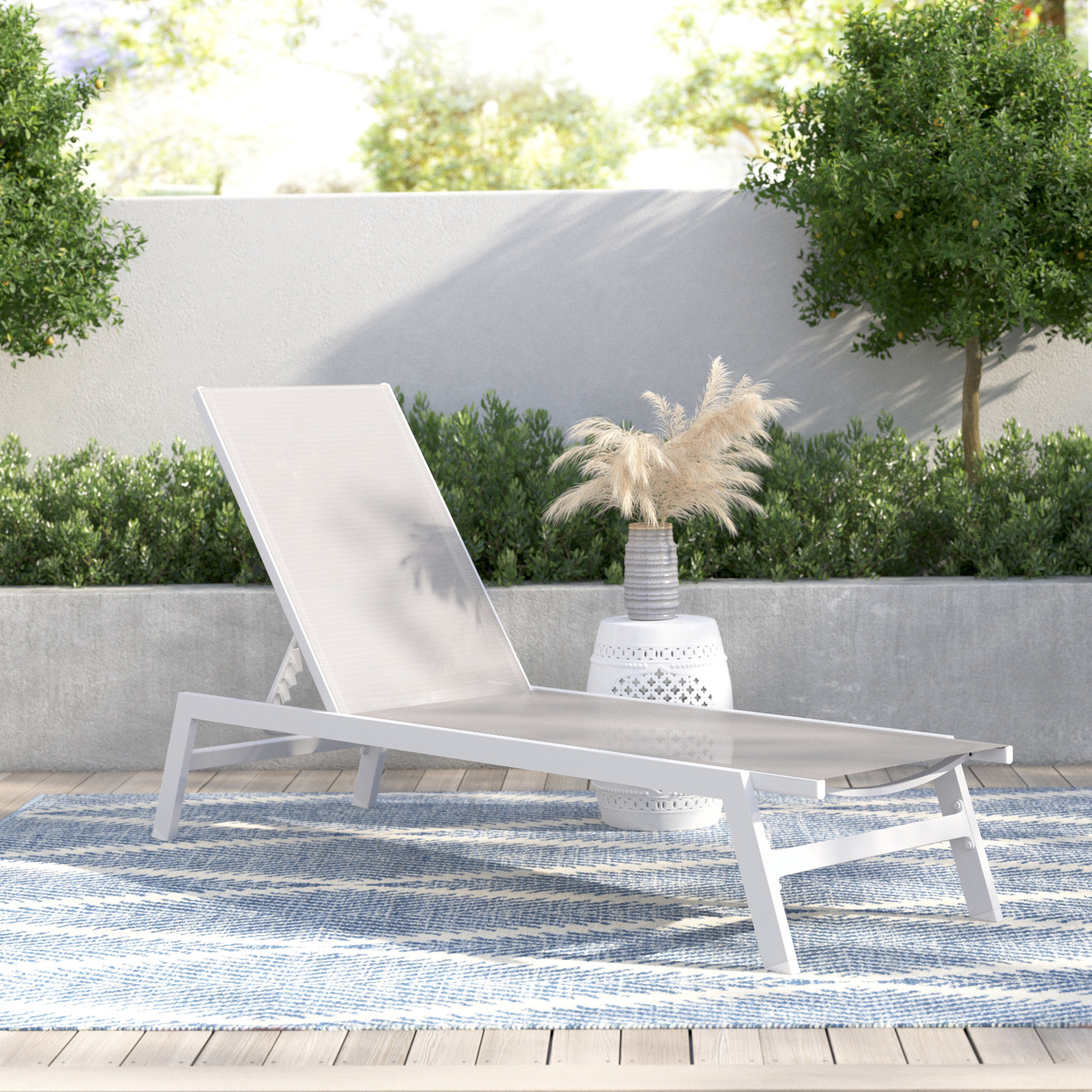 Yves 23.23" Outdoor Aluminum Chaise Lounge, Silver/Beige