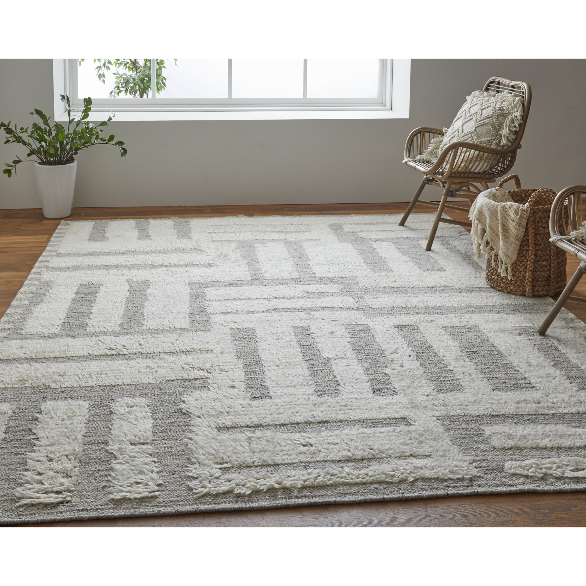 Jalaycia Wool Gray Rug, Rectangle 8'6" x 11'6"