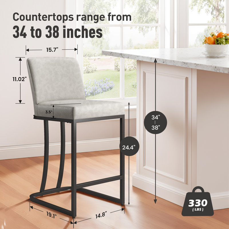 Tabouret de comptoir de cuisine moderne de 24 po avec siège rembourré en similicuir Kunkel et structure en métal, Noir