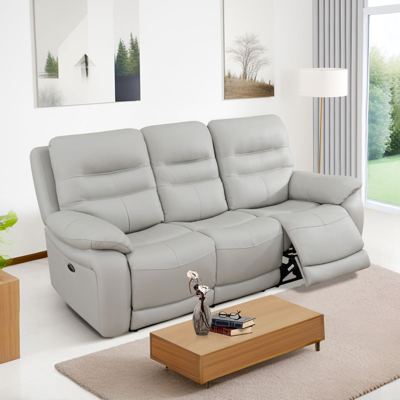 Bollin 85.3'' Genuine Cow Top Leather Power Reclining Living Room 3-Seat Sofa