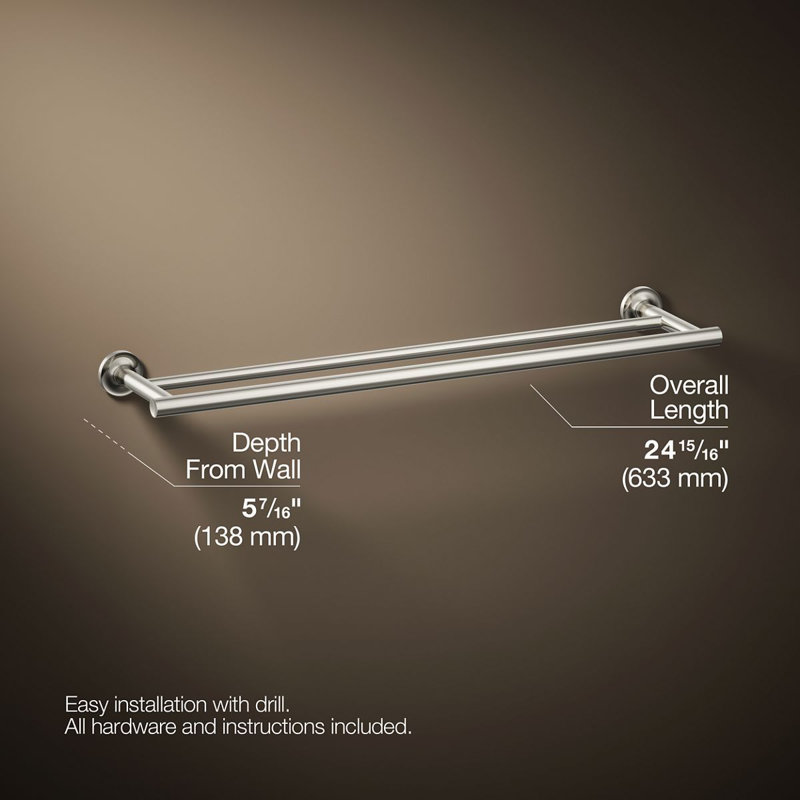 Double barre à serviettes murale Purist, Nickel poli de couleur vibrante