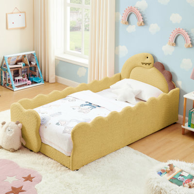Twin Size Bed, Solid Wood Construction, Boucle Upholstery, Ideal For Small Bedrooms - Inspired Thickened Guardrails, Frame, Material, Space Saving