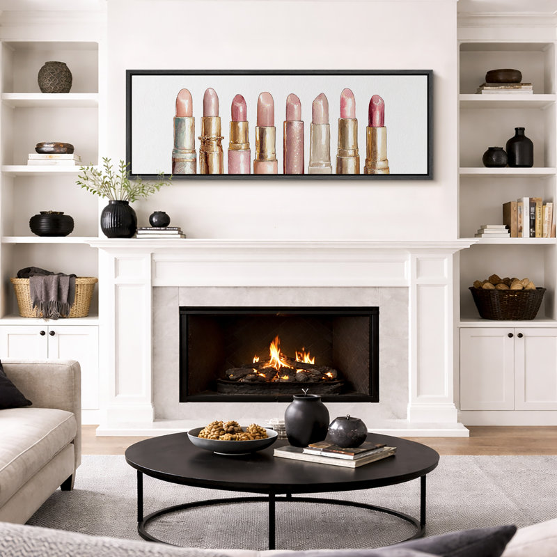 Summer Lipstick Collection Extra Large Pictures Framed Canvas Print Wall Art, Black, 20" H x 60" W x 1.5" D