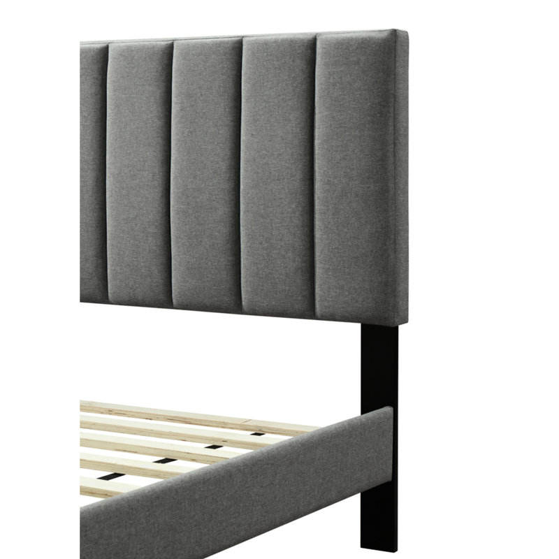 Très grand lit gigogne dans une boîte avec fixation - Ornement en tissu gris de la taille de la tête de lit