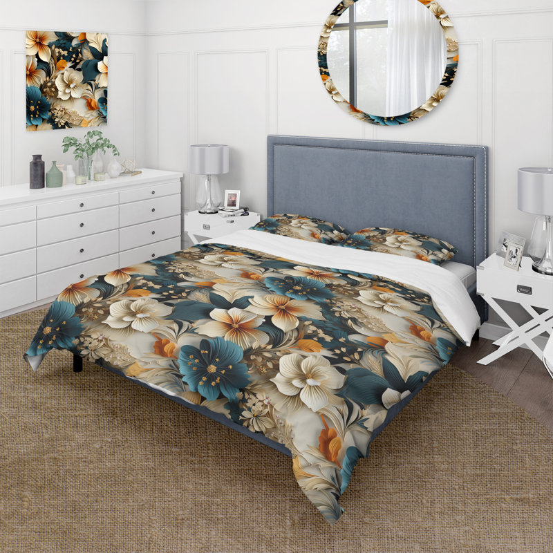 Ensemble de housse de couette bleu et beige, Housse de couette pour très grand lit et 2 très