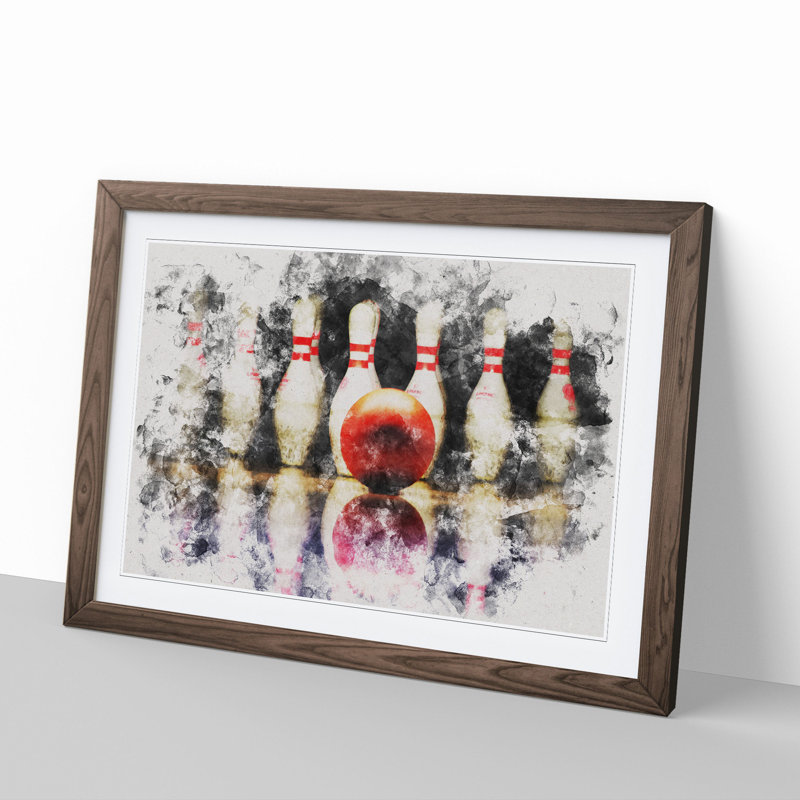 Ten Pin Bowling - Picture Frame Painting, 48cm H x 65cm W x 2cm D, Walnut Framed