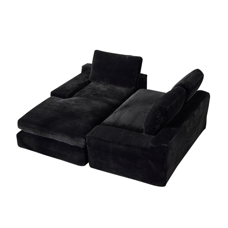 Modern Modular L-shape Sectional Sofa With Chaise, Black Corduroy