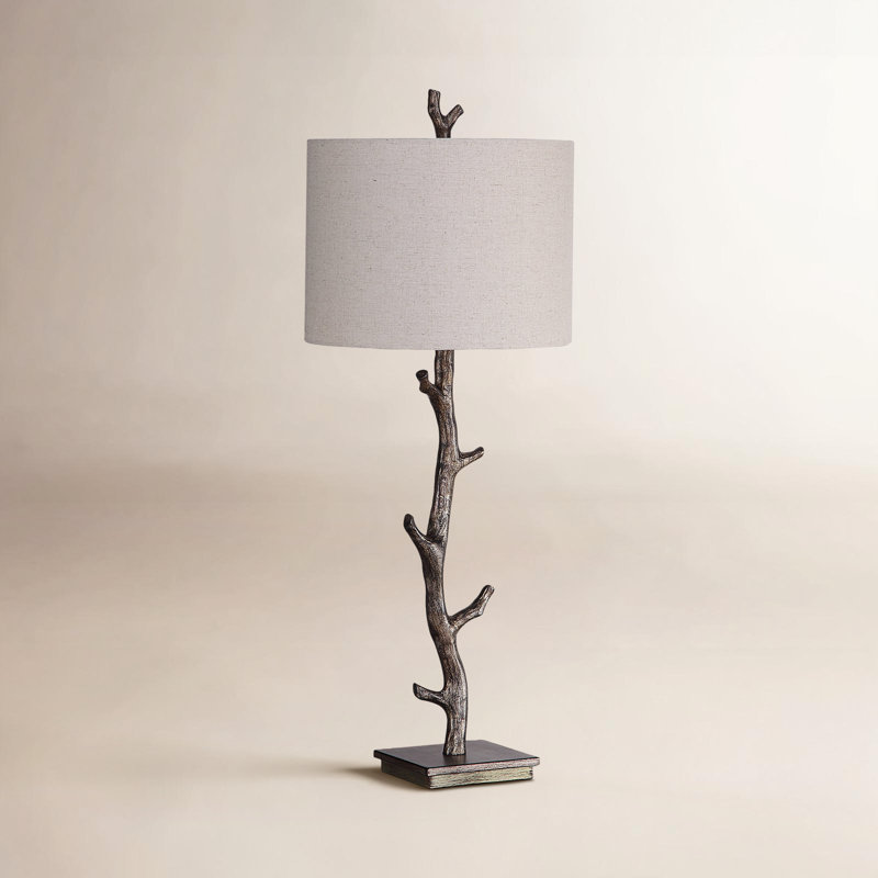Lampe de table 33,75 po Hallie, Bronze foncé / argent, Blanc cassé