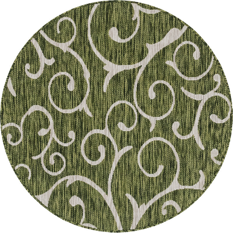 Hague Botanical Green Indoor/Outdoor Area Rug, Round 4'1"