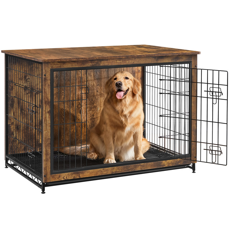 Meuble pour cage Lofland avec portes doubles pour petits et grands chiens, H 32,3 po x l 44,1 po x P 29,5 po, Brun rustique
