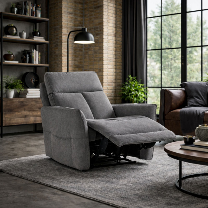 Almita Fabric Upholstered Power Recliner Armchair with USB Charging, 1, Flint