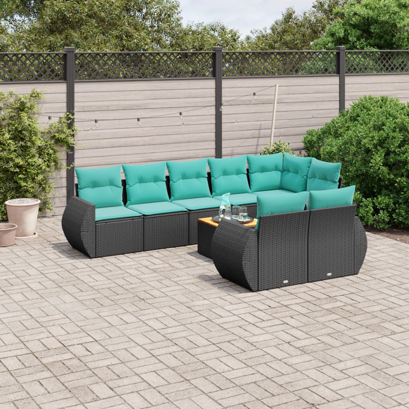  Ensemble de canapé de patio 9 pièces avec coussins en rotin de polyester noir