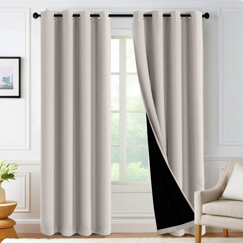 100% Blackout Curtains for Bedroom Thermal Insulated Full Blackout Curtains for Living Room Energy Efficiency Window Draperies with Black Liners 1 Panel