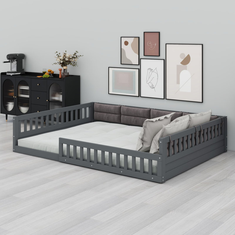 Lit plateforme tapissier Jayzen, gris