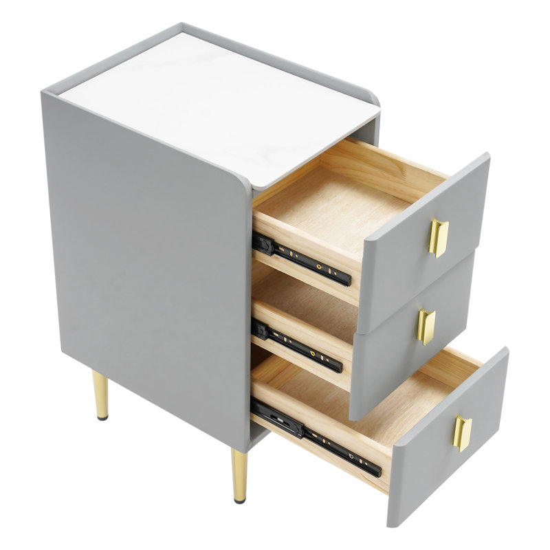 Bedside Table Narrow Nightstand Narrow Side Table With 3 Drawers For Bedroom, Living Room, Gray