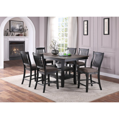 Dining Set 64.0"L x 40.0"W x 36.0"H Rubber Wood 7-Piece Brown with Storage Shelf