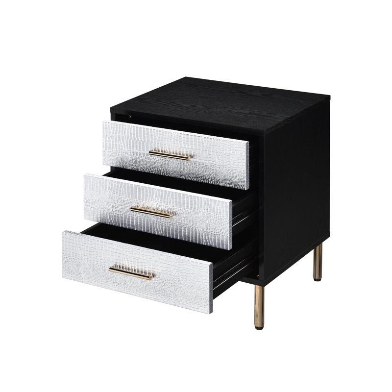 Table de chevet en métal et panneau de particules dans les styles noir, argent et or