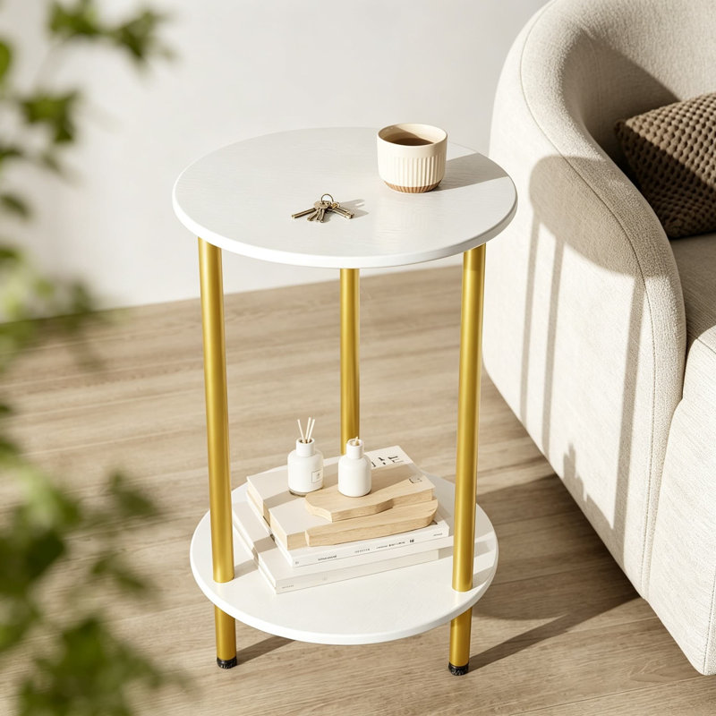 Ensemble de 2 tables de bout rondes, table de bout avec rangement, table d'appoint moderne à 2 niveaux, petite table de chevet pour le salon et la chambre à coucher