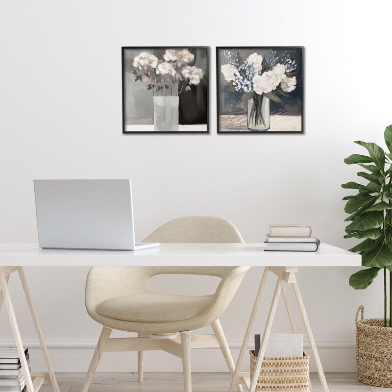 Vase Of Grace Flowers, ensemble de 2 giclées encadrées, design par Mona Grace, H 12 po x l 24 po, Giclée encadrée noir minuit