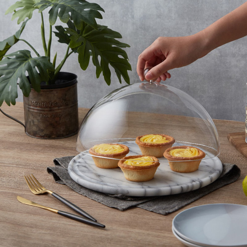 White Marble Plate with Acrylic Dome for Appetizers