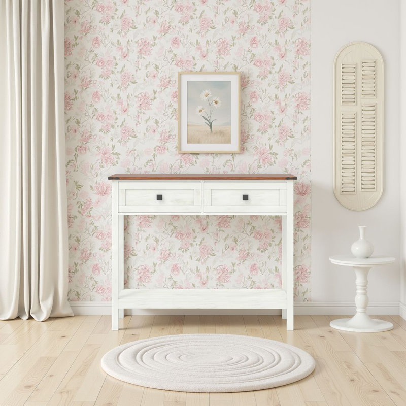 39" Farmhouse Console Table - 2-Drawer Storage Entryway Table (Rustic Sofa Table with Shelf), White