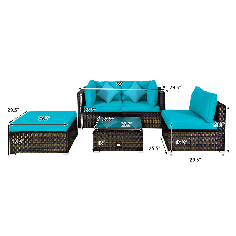 Eckfried 4 - Person Patio Conversation Set with Cushions, Turquoise