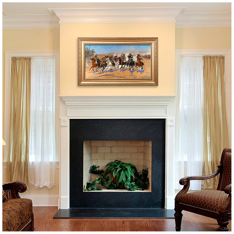 A Dash for the Timber by Frederic Remington The World Classic Art Reproductions,Framed Art for HomeDecor,Image Size:30x16 inches Width Gold Embossing Framed Size:36x22 inchs