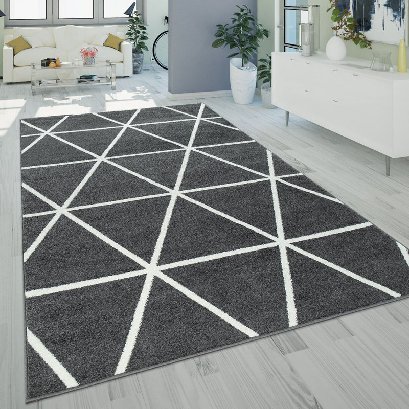 Tapis gris foncé à motif géométrique Dubois, Rectangle 6 pi 7 po x 9 pi 2 po